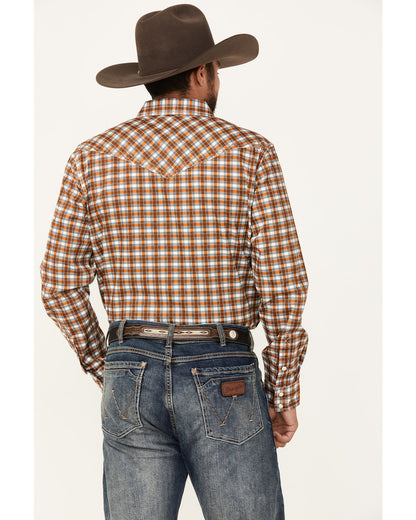 Men's Reverent Plaid Print Long Sleeve Snap Western Shirt Rust Copper