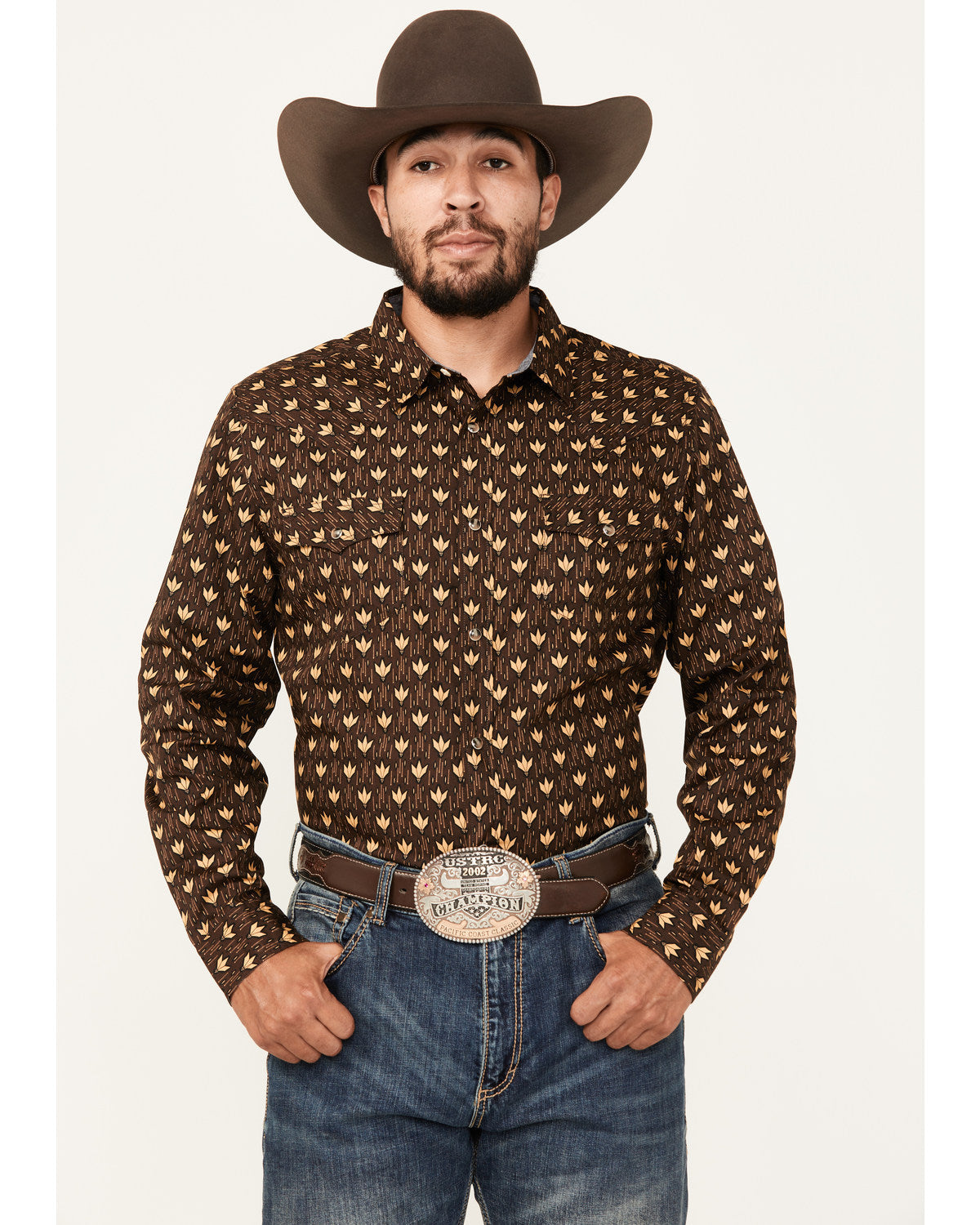 Men's Reign In Striped Print Long Sleeve Snap Western Shirt Chocolate
