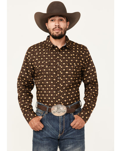 Men's Reign In Striped Print Long Sleeve Snap Western Shirt Chocolate