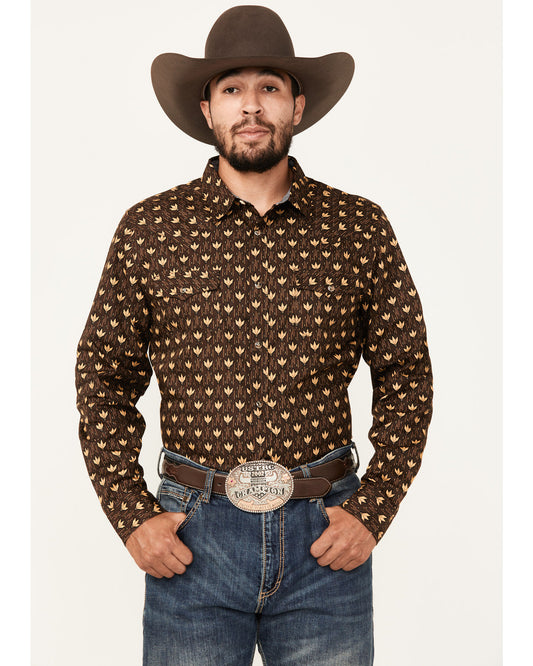 Men's Reign In Striped Print Long Sleeve Snap Western Shirt Chocolate