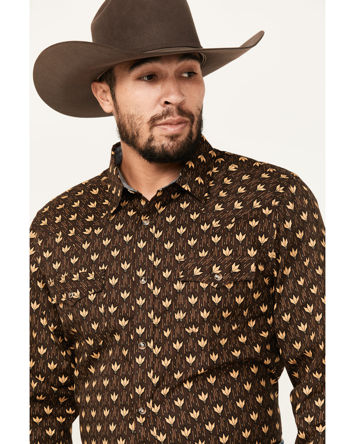 Men's Reign In Striped Print Long Sleeve Snap Western Shirt Chocolate