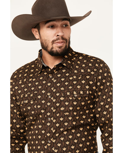 Men's Reign In Striped Print Long Sleeve Snap Western Shirt Chocolate