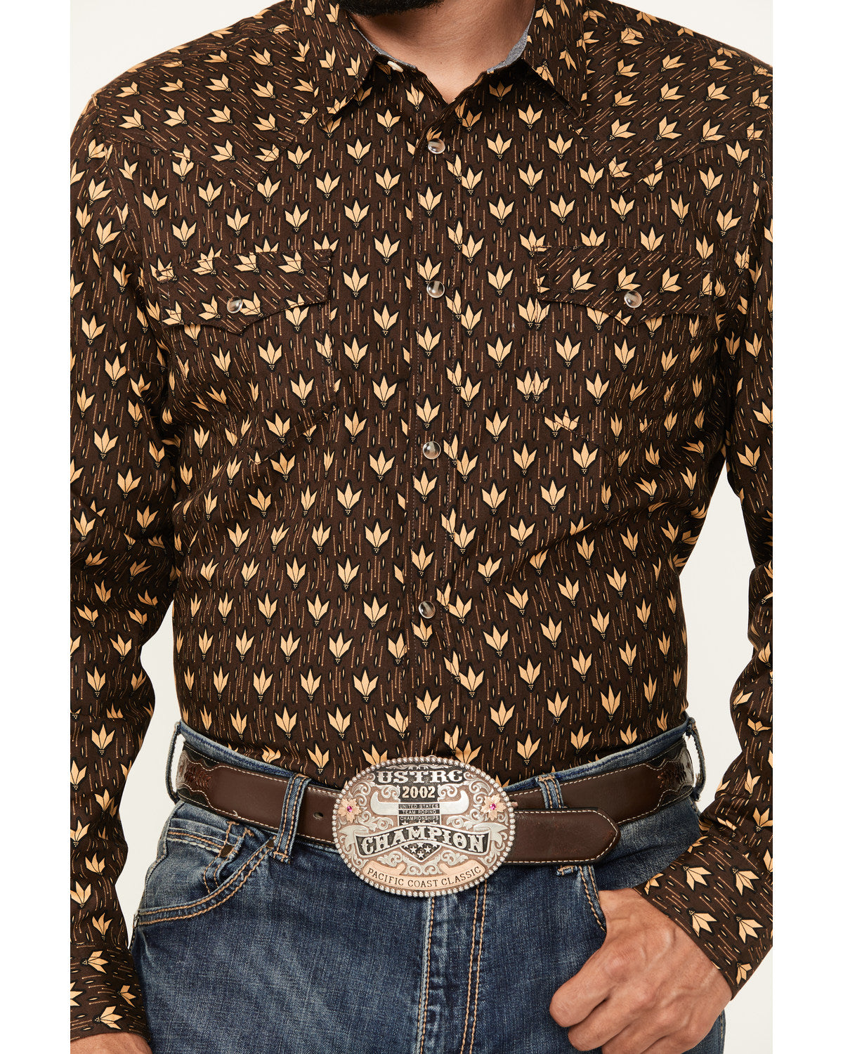 Men's Reign In Striped Print Long Sleeve Snap Western Shirt Chocolate