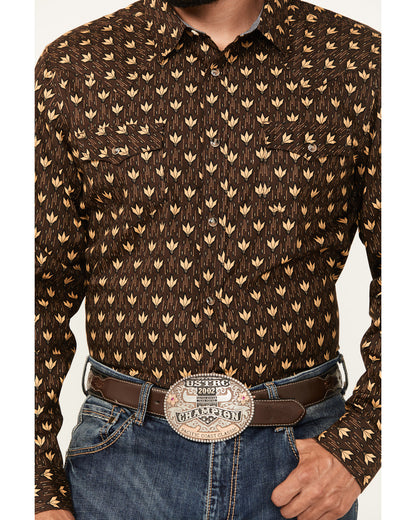 Men's Reign In Striped Print Long Sleeve Snap Western Shirt Chocolate