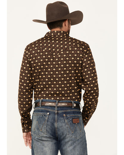 Men's Reign In Striped Print Long Sleeve Snap Western Shirt Chocolate