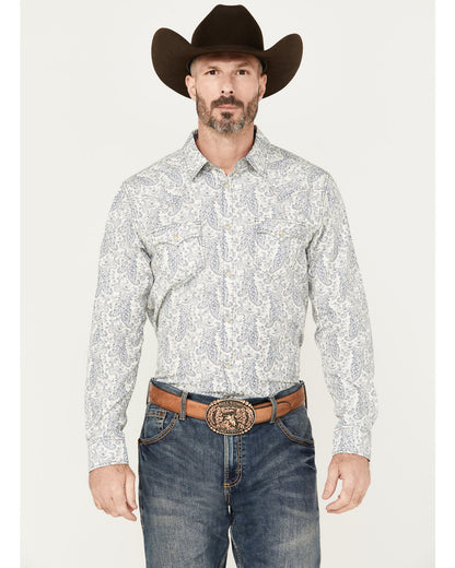 Men's Dagget Paisley Print Long Sleeve Snap Western Shirt - White