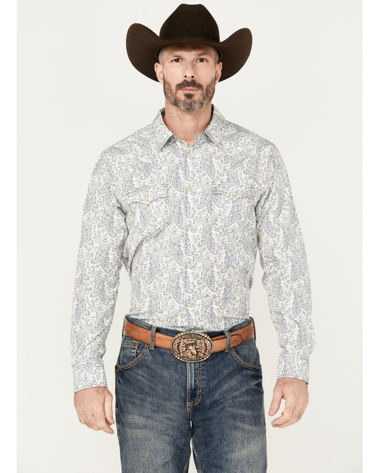 Men's Dagget Paisley Print Long Sleeve Snap Western Shirt - White