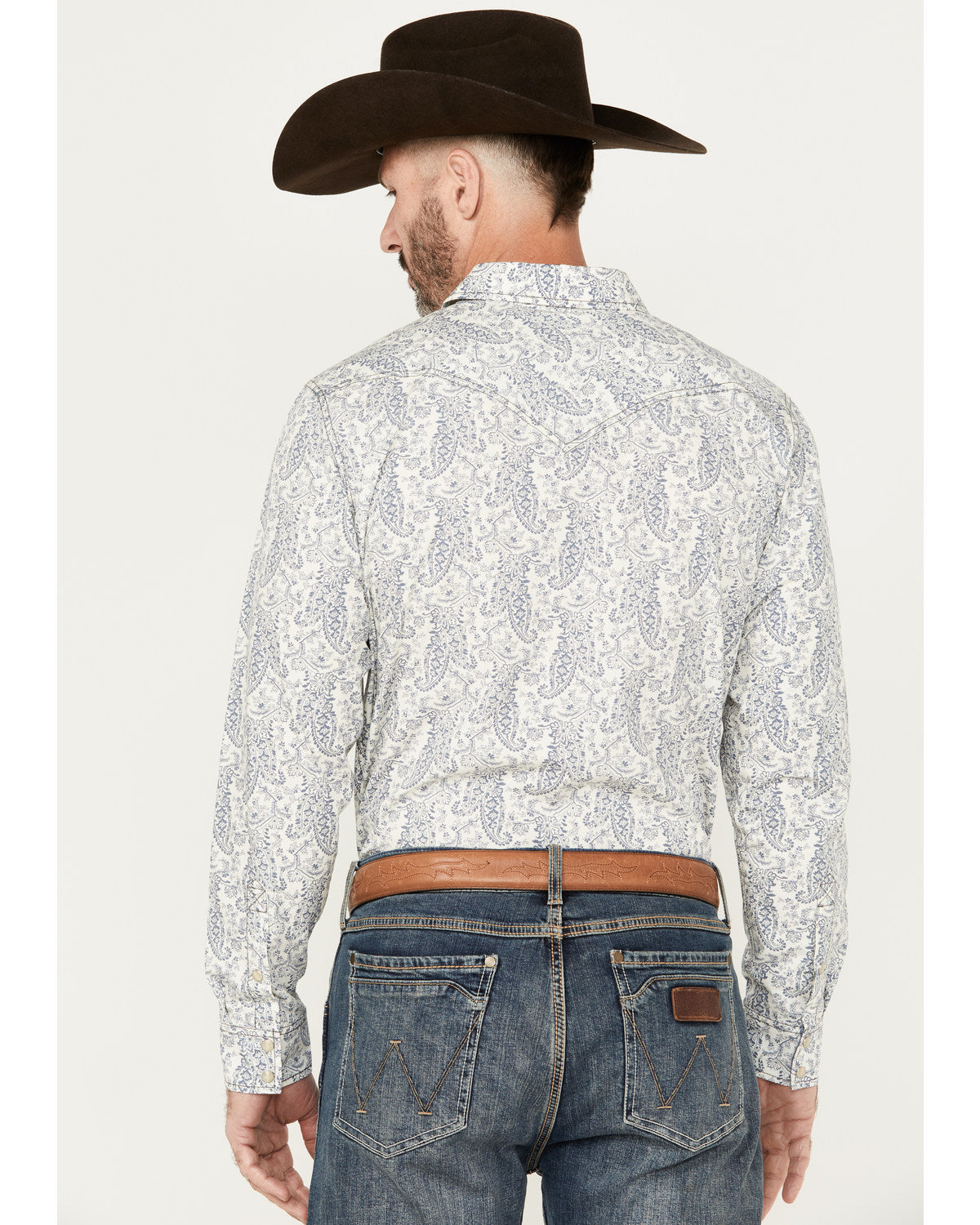 Men's Dagget Paisley Print Long Sleeve Snap Western Shirt - White
