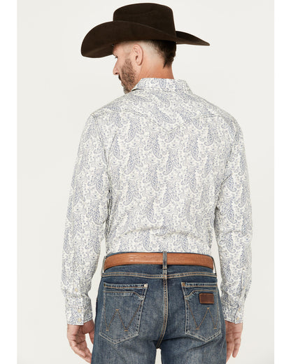 Men's Dagget Paisley Print Long Sleeve Snap Western Shirt - White
