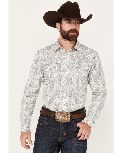 Men's Dagget Paisley Print Long Sleeve Snap Western Shirt - White