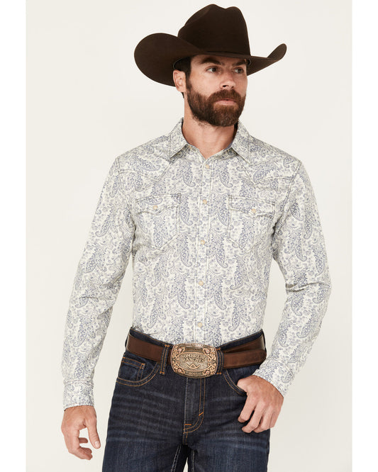 Men's Dagget Paisley Print Long Sleeve Snap Western Shirt - White
