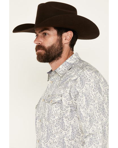 Men's Dagget Paisley Print Long Sleeve Snap Western Shirt - White
