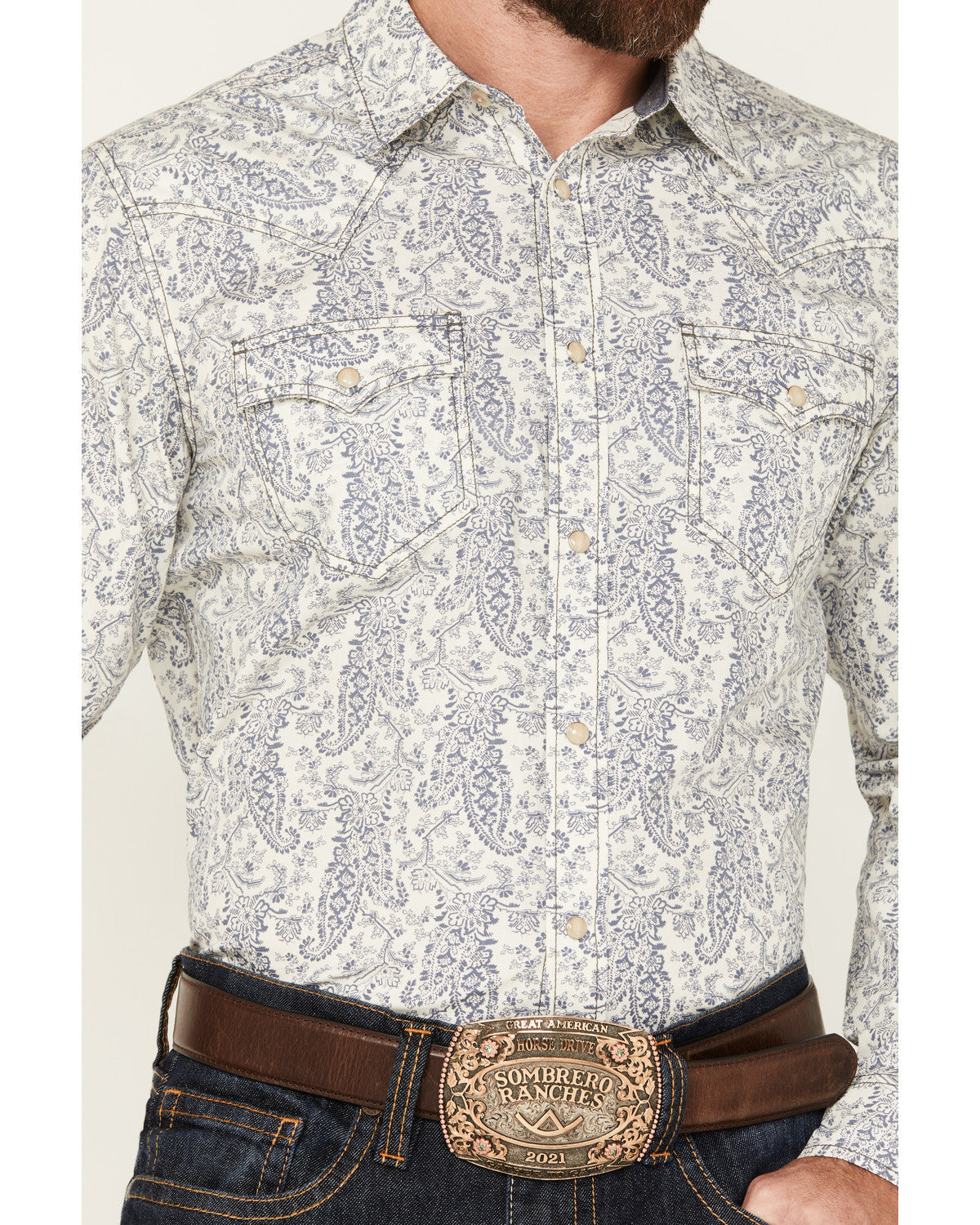 Men's Dagget Paisley Print Long Sleeve Snap Western Shirt - White
