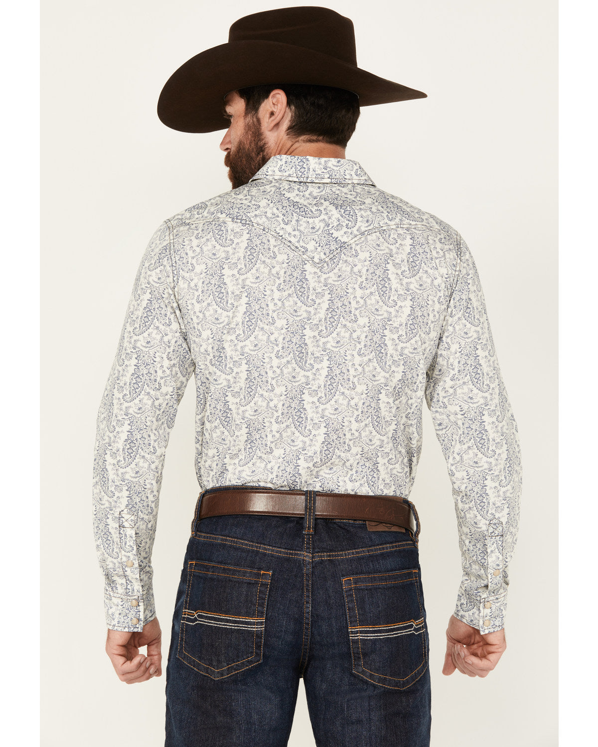 Men's Dagget Paisley Print Long Sleeve Snap Western Shirt - White