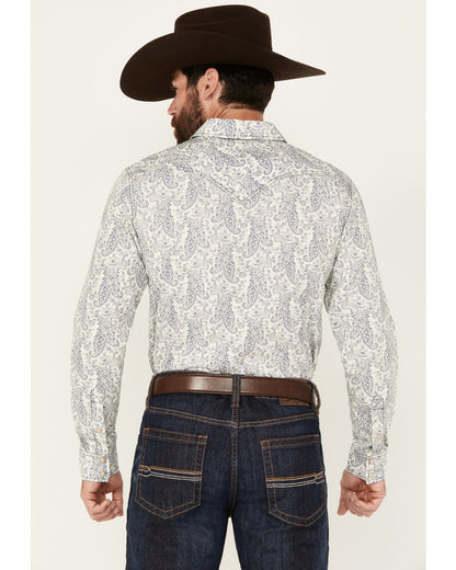Men's Dagget Paisley Print Long Sleeve Snap Western Shirt - White