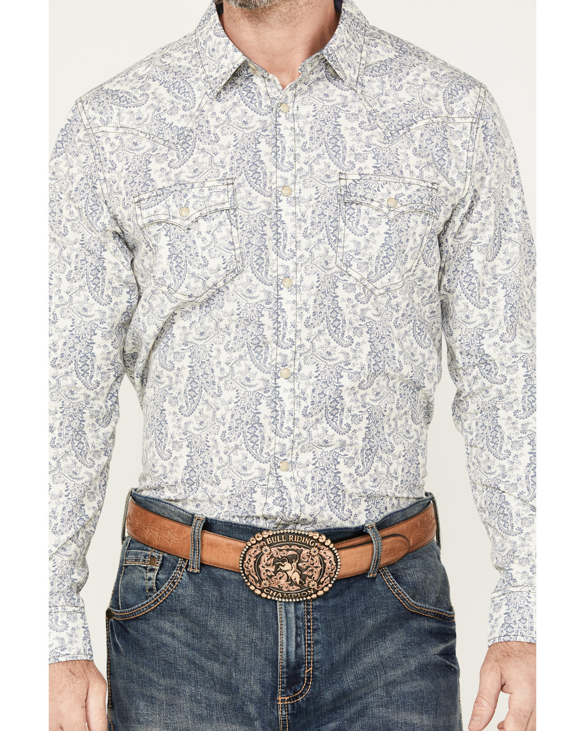 Men's Dagget Paisley Print Long Sleeve Snap Western Shirt White