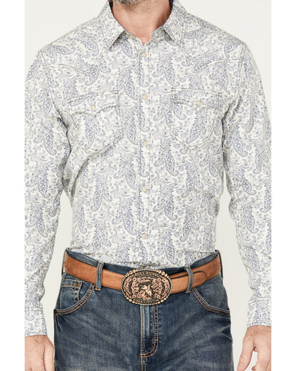 Men's Dagget Paisley Print Long Sleeve Snap Western Shirt White