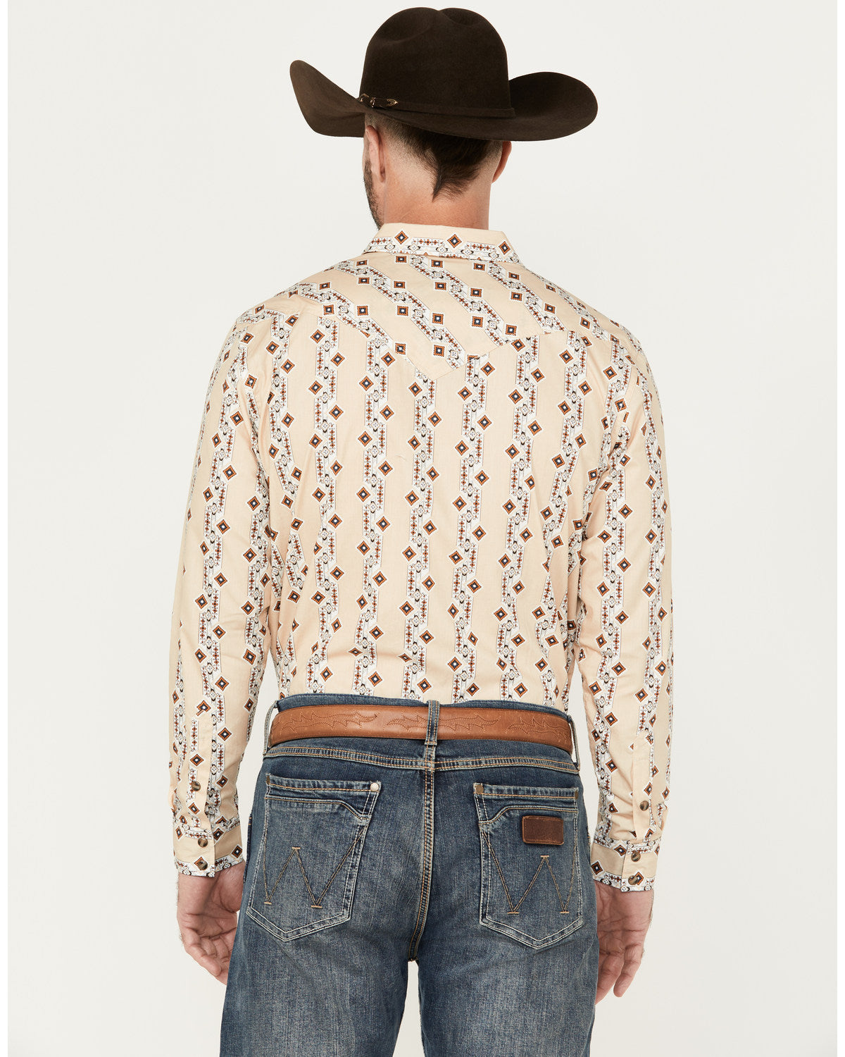 Men's Floral Striped Print Long Sleeve Snap Western Shirt Tan