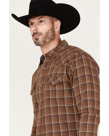 Men's Rusty Nail Plaid Print Long Sleeve Snap Western Flann Rust Copper