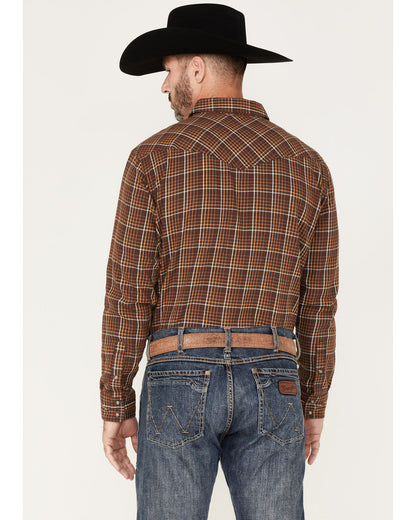 Men's Rusty Nail Plaid Print Long Sleeve Snap Western Flann Rust Copper