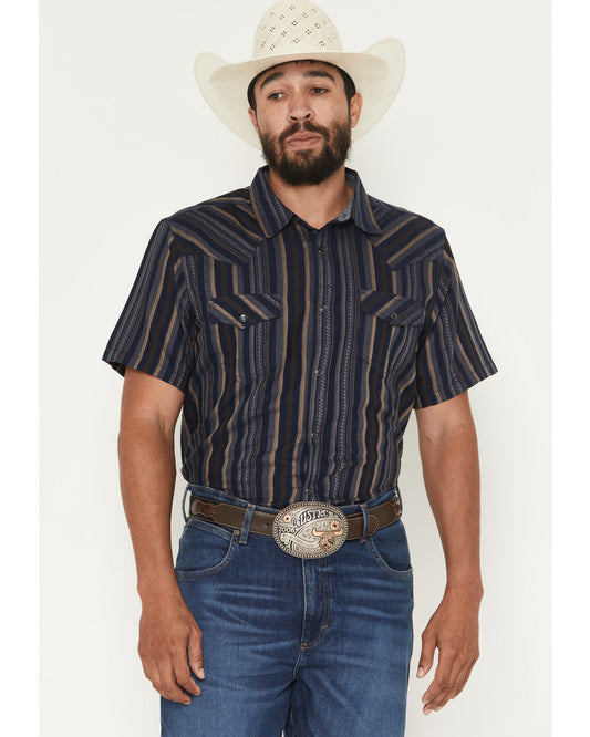 Men's Highland Rim Striped Print Short Sleeve Snap Western Navy