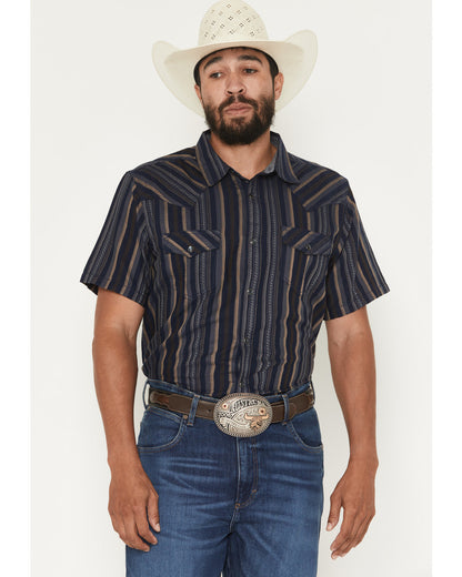 Men's Highland Rim Striped Print Short Sleeve Snap Western Navy