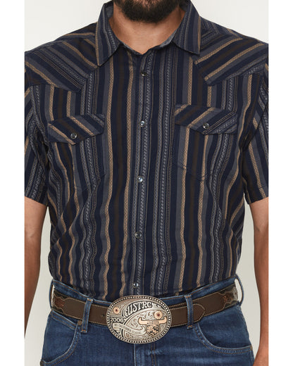 Men's Highland Rim Striped Print Short Sleeve Snap Western Navy