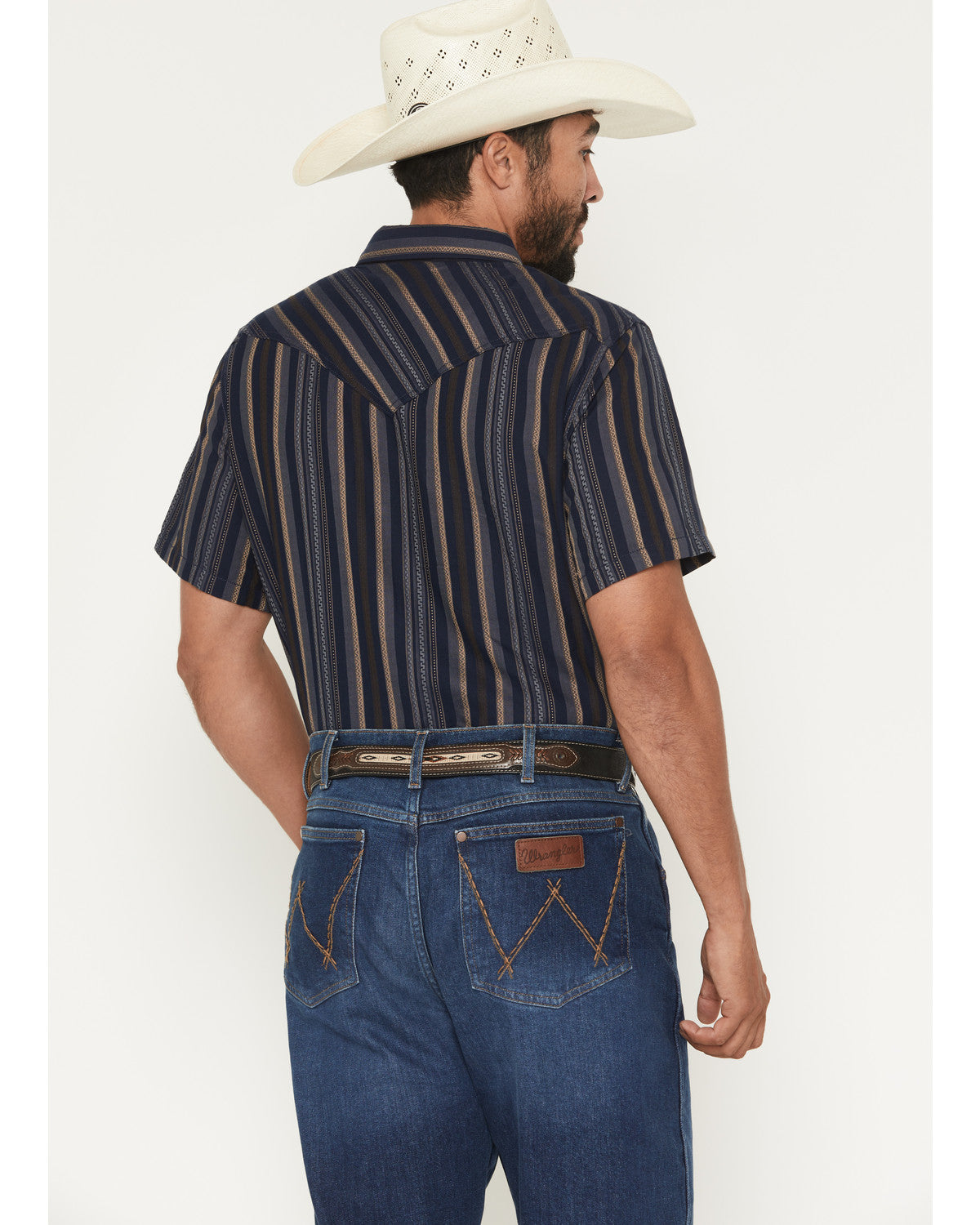 Men's Highland Rim Striped Print Short Sleeve Snap Western Navy