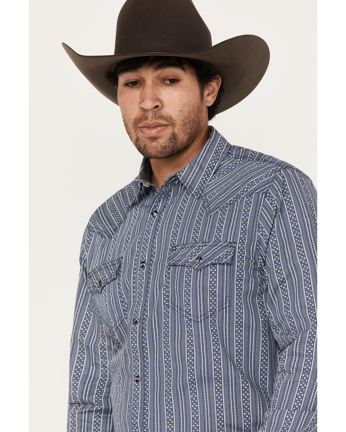 Men's Born N Raised Striped Long Sleeve Snap Western Shirt Navy