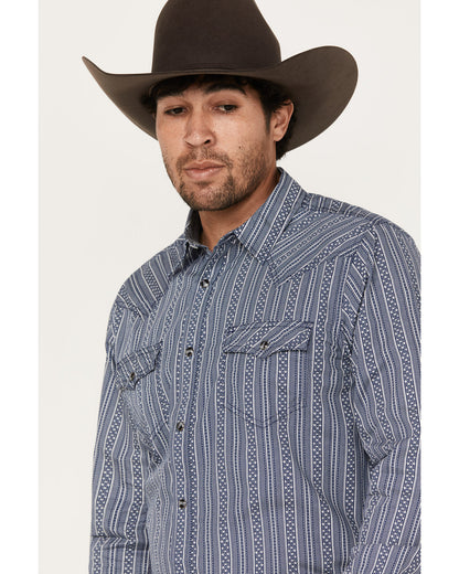 Men's Born N Raised Striped Long Sleeve Snap Western Shirt Navy
