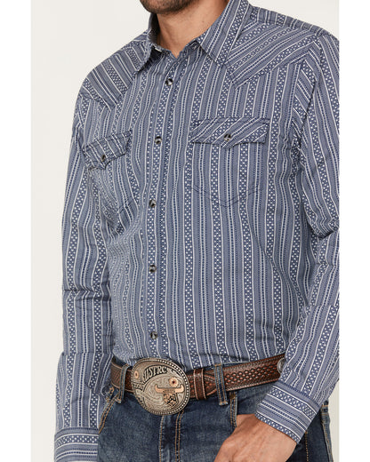 Men's Born N Raised Striped Long Sleeve Snap Western Shirt Navy