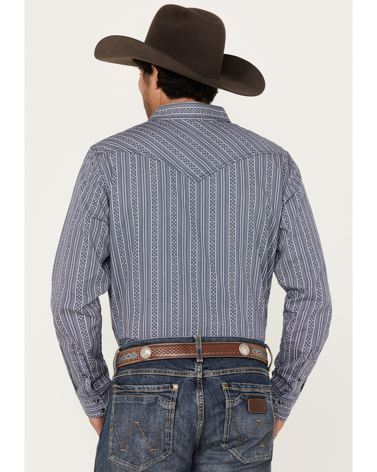 Men's Born N Raised Striped Long Sleeve Snap Western Shirt Navy