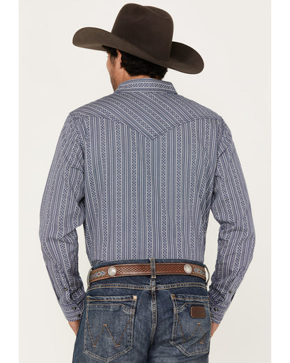Men's Born N Raised Striped Long Sleeve Snap Western Shirt Navy