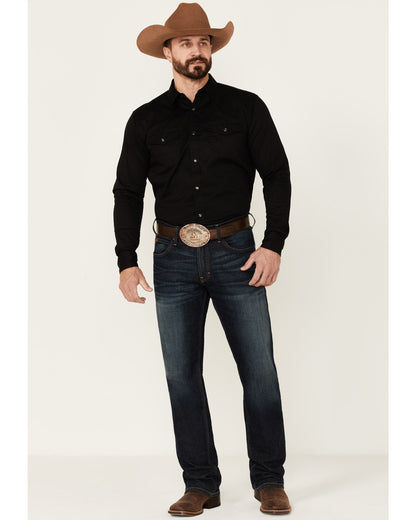 Men's Solid Treadstone Long Sleeve Pearl Snap Western Shirt Black