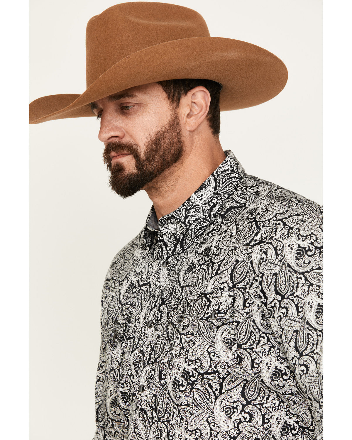 Men's Mamba Paisley Print Long Sleeve Western Snap Shirt Black