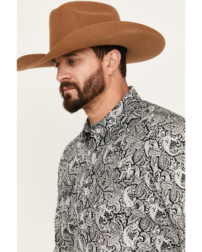 Men's Mamba Paisley Print Long Sleeve Western Snap Shirt Black