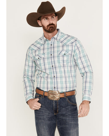 Men's Ely Plaid Print Long Sleeve Western Snap Shirt Navy