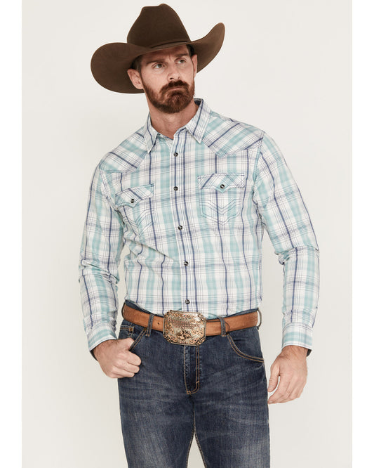 Men's Ely Plaid Print Long Sleeve Western Snap Shirt Navy