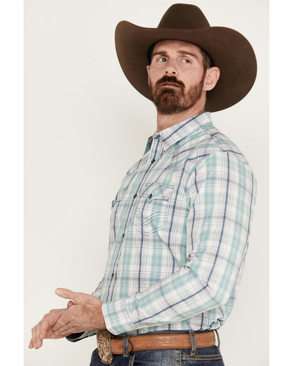 Men's Ely Plaid Print Long Sleeve Western Snap Shirt Navy