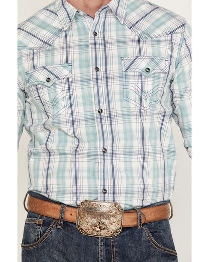 Men's Ely Plaid Print Long Sleeve Western Snap Shirt Navy