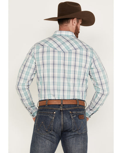 Men's Ely Plaid Print Long Sleeve Western Snap Shirt Navy
