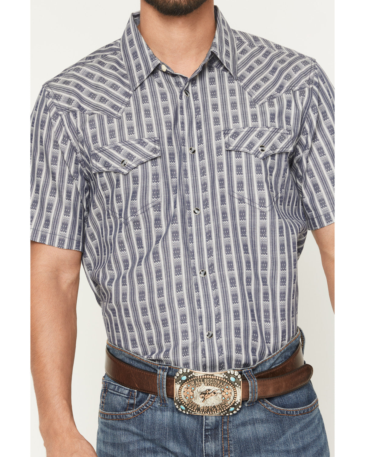 Men's Barrel Racer Southwestern Striped Print Long Sleeve S Blue