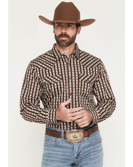 Men's Cowboys Legacy Southwestern Striped Long Sleeve Snap Brown