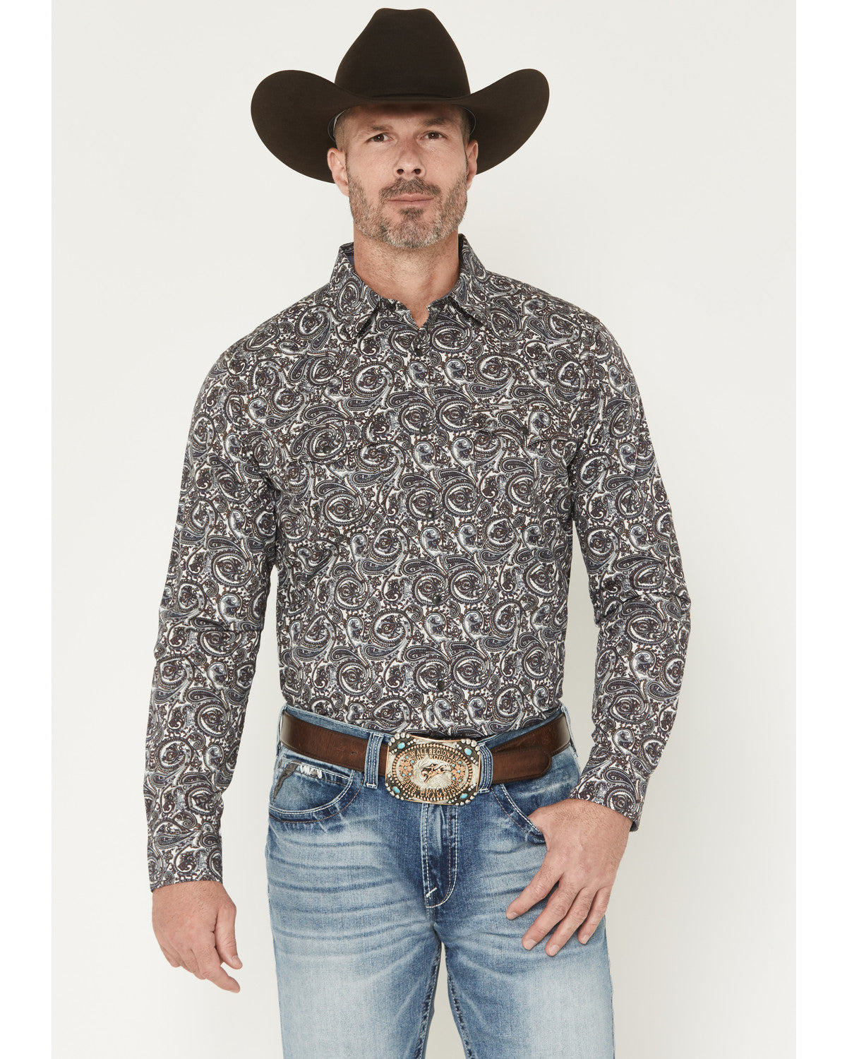 Men's Mountain Ranger Paisley Print Long Sleeve Snap Wester Burgundy