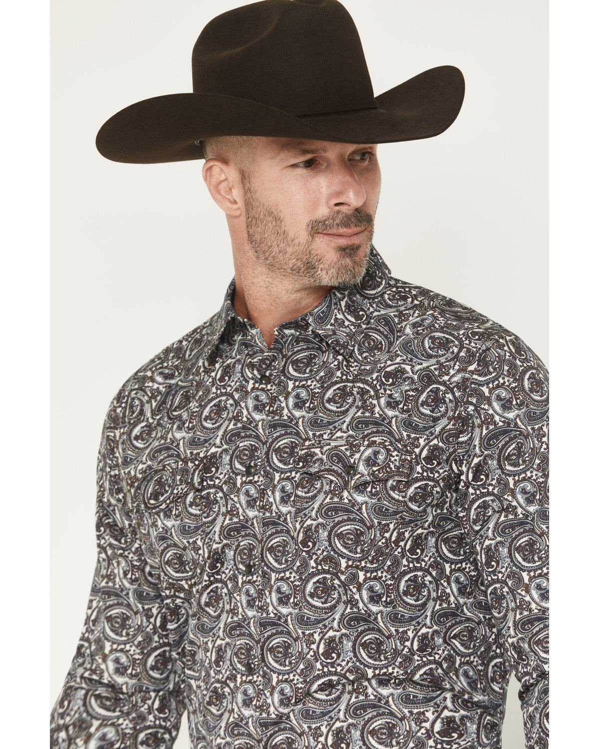 Men's Mountain Ranger Paisley Print Long Sleeve Snap Wester Burgundy