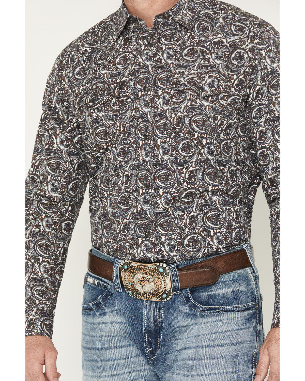Men's Mountain Ranger Paisley Print Long Sleeve Snap Wester Burgundy