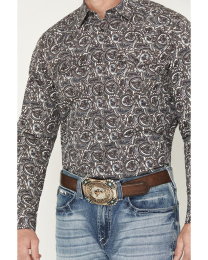 Men's Mountain Ranger Paisley Print Long Sleeve Snap Wester Burgundy
