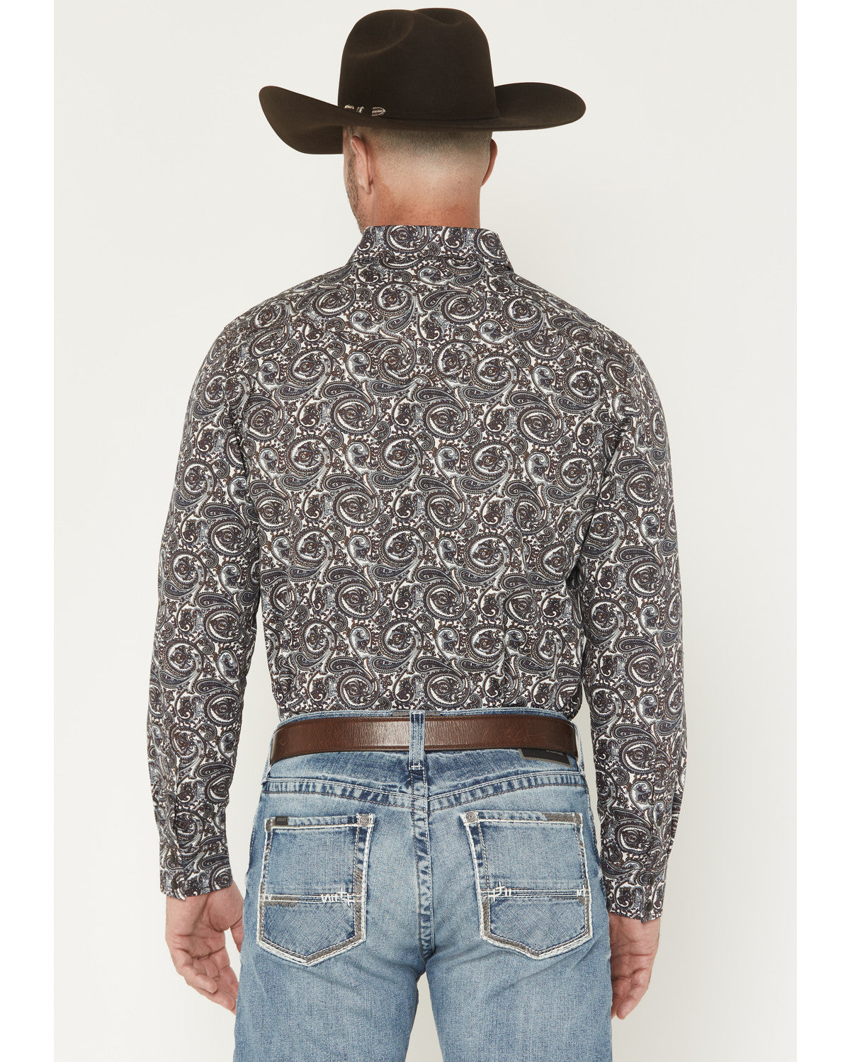 Men's Mountain Ranger Paisley Print Long Sleeve Snap Wester Burgundy