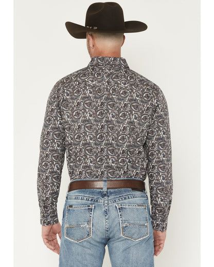 Men's Mountain Ranger Paisley Print Long Sleeve Snap Wester Burgundy