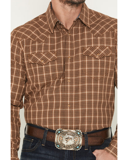 Men's Iron Oak Ranch Plaid Print Long Sleeve Snap Western S Lt Brown